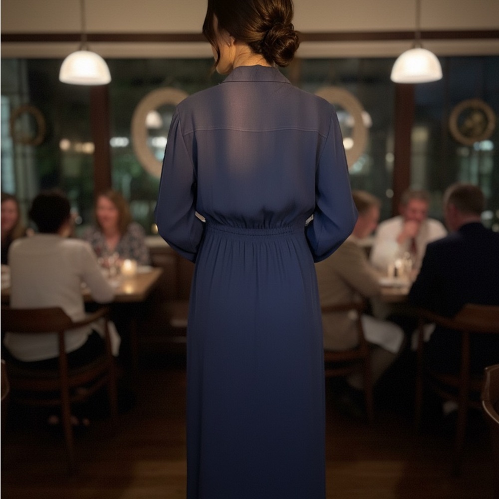 Mango Navy Long Sleeve Midi Dress - Size 8 - Quiet Luxury - Picture 5 of 6